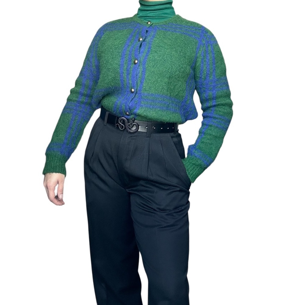 Simons Plaid Knit Button-Up Cardigan – Green & Blue. S/M - Picture 3 of 15